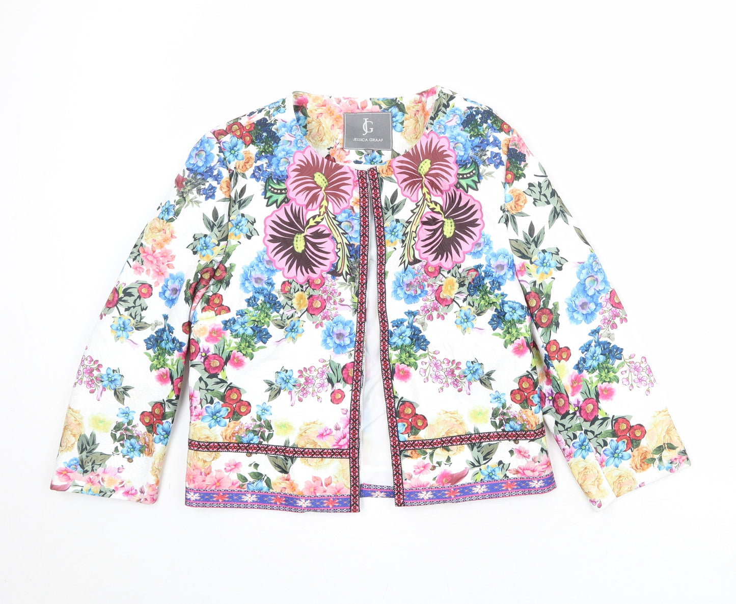 Jessica Graaf Womens Multicoloured Floral Jacket Blazer Size S Hook & Eye
