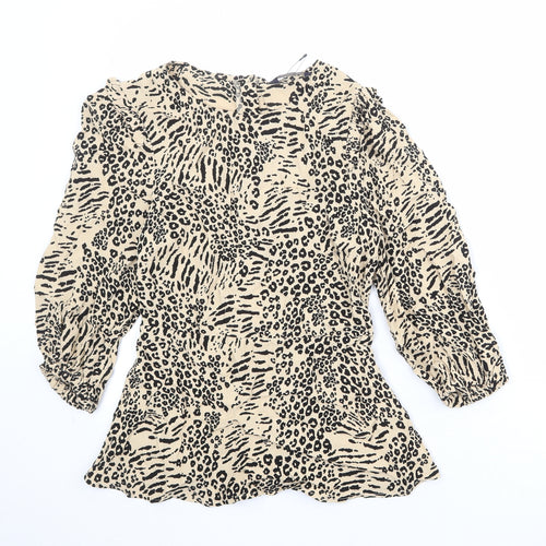 Marks and Spencer Womens Beige Animal Print Viscose Basic Blouse Size 6 Boat Neck