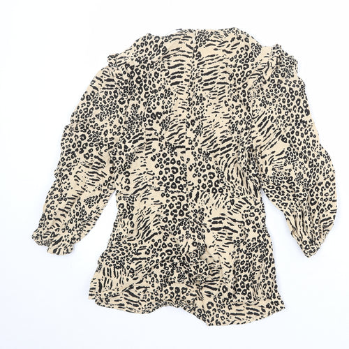 Marks and Spencer Womens Beige Animal Print Viscose Basic Blouse Size 6 Boat Neck