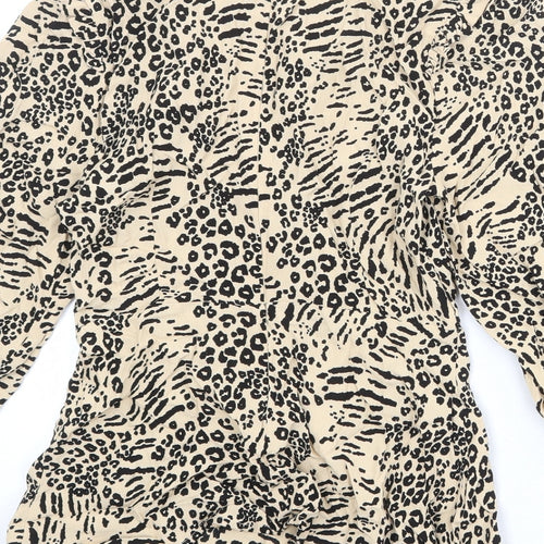 Marks and Spencer Womens Beige Animal Print Viscose Basic Blouse Size 6 Boat Neck