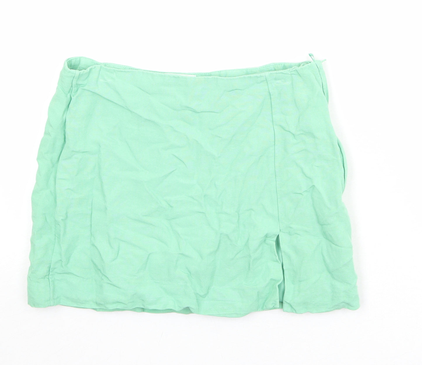 H&M Womens Green Viscose Mini Skirt Size 12 Zip