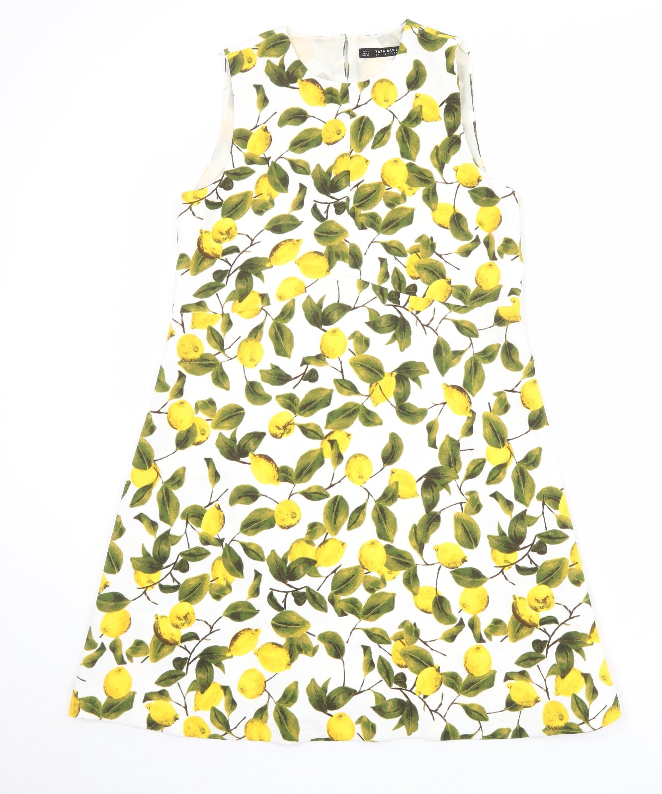 Zara Womens Multicoloured Geometric Polyester Shift Size S Round Neck Button - Lemon Pattern