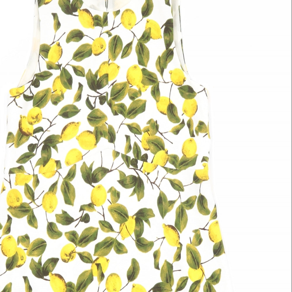Zara Womens Multicoloured Geometric Polyester Shift Size S Round Neck Button - Lemon Pattern