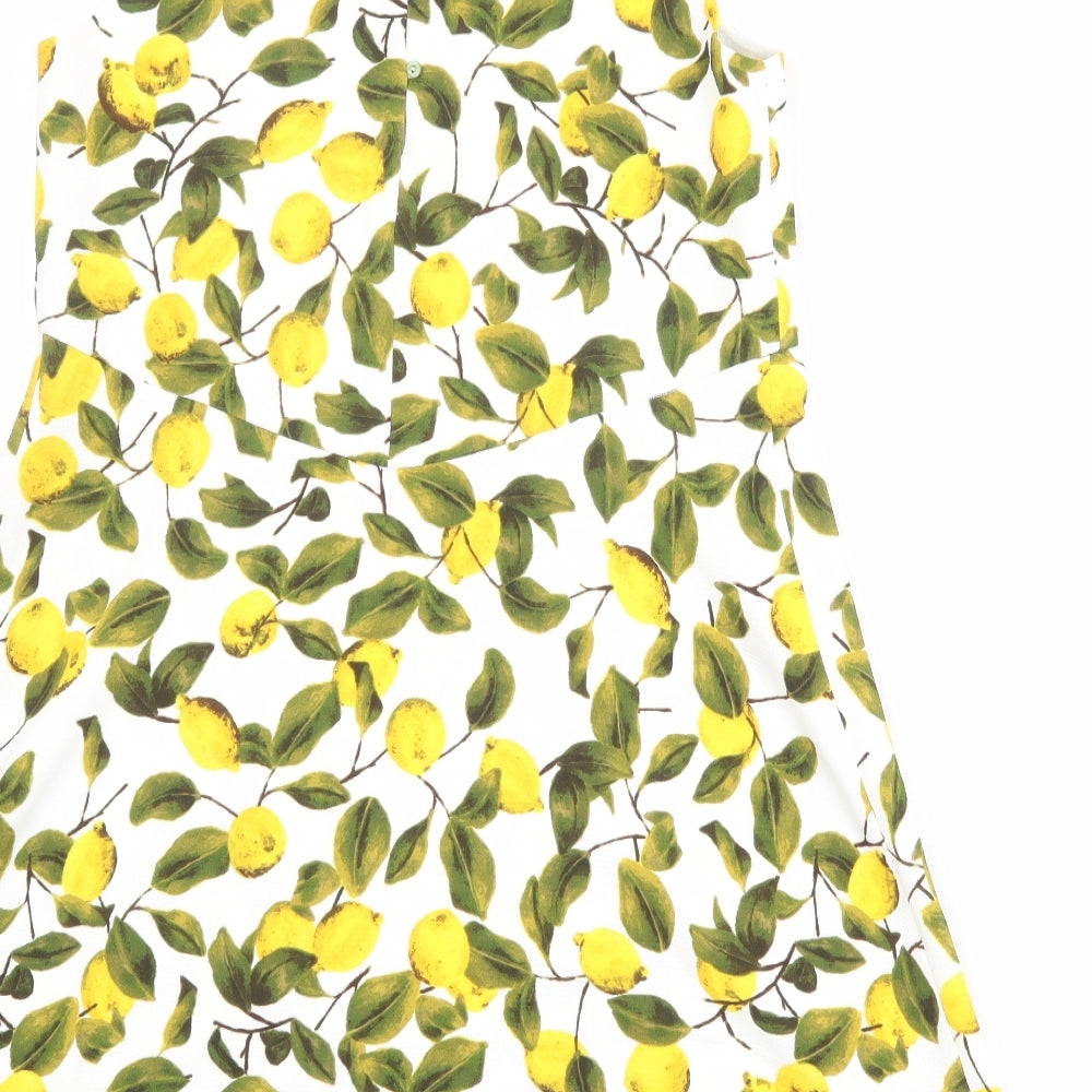 Zara Womens Multicoloured Geometric Polyester Shift Size S Round Neck Button - Lemon Pattern