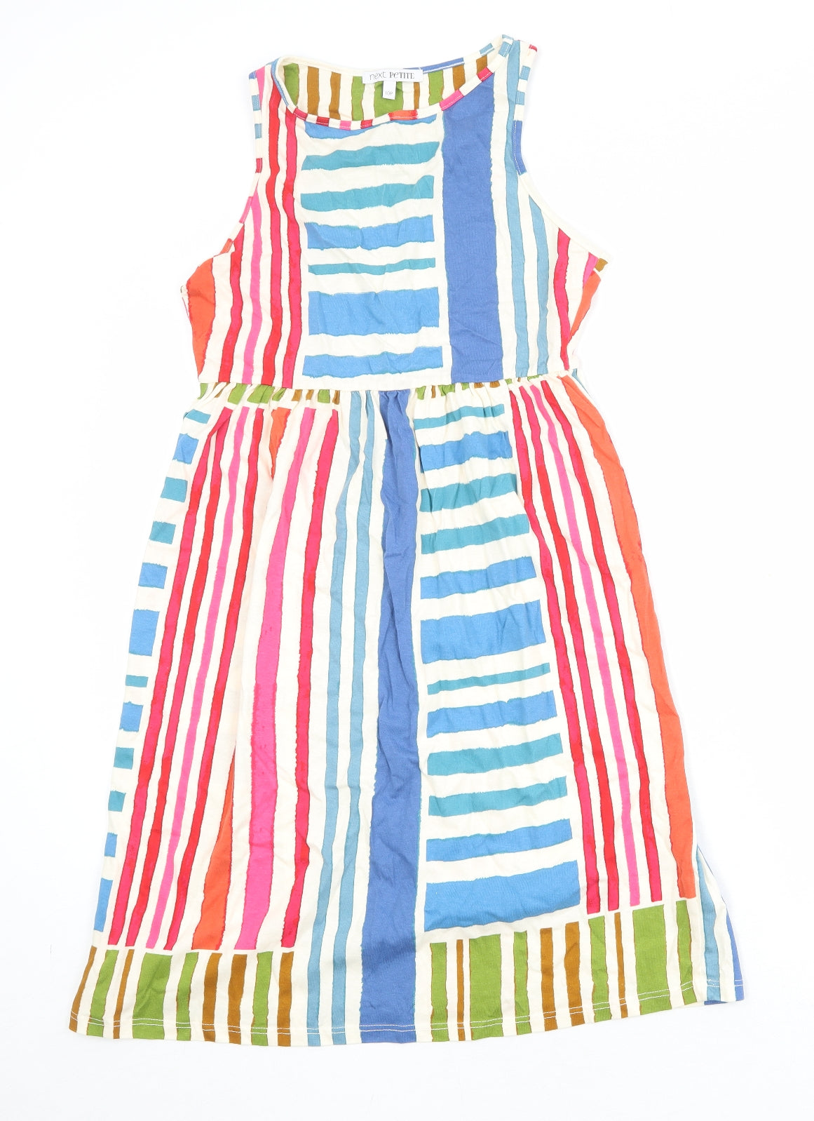 NEXT Womens Multicoloured Striped 100% Cotton Tank Dress Size 10 Round Neck Pullover