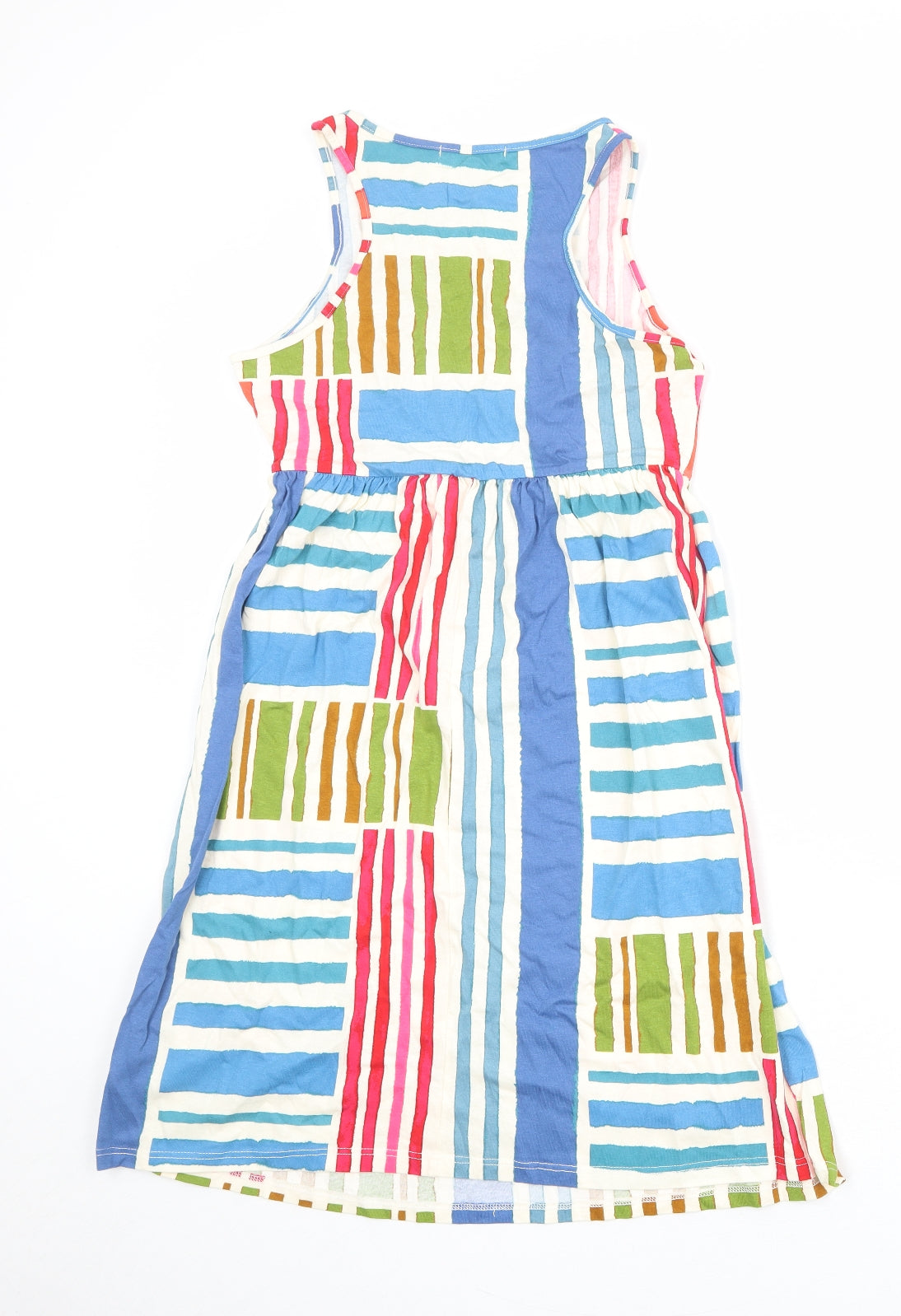 NEXT Womens Multicoloured Striped 100% Cotton Tank Dress Size 10 Round Neck Pullover