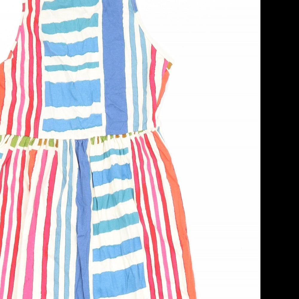 NEXT Womens Multicoloured Striped 100% Cotton Tank Dress Size 10 Round Neck Pullover