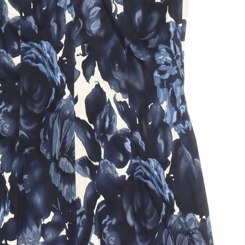 Coast Womens Blue Floral Cotton Shift Size 14 V-Neck Button
