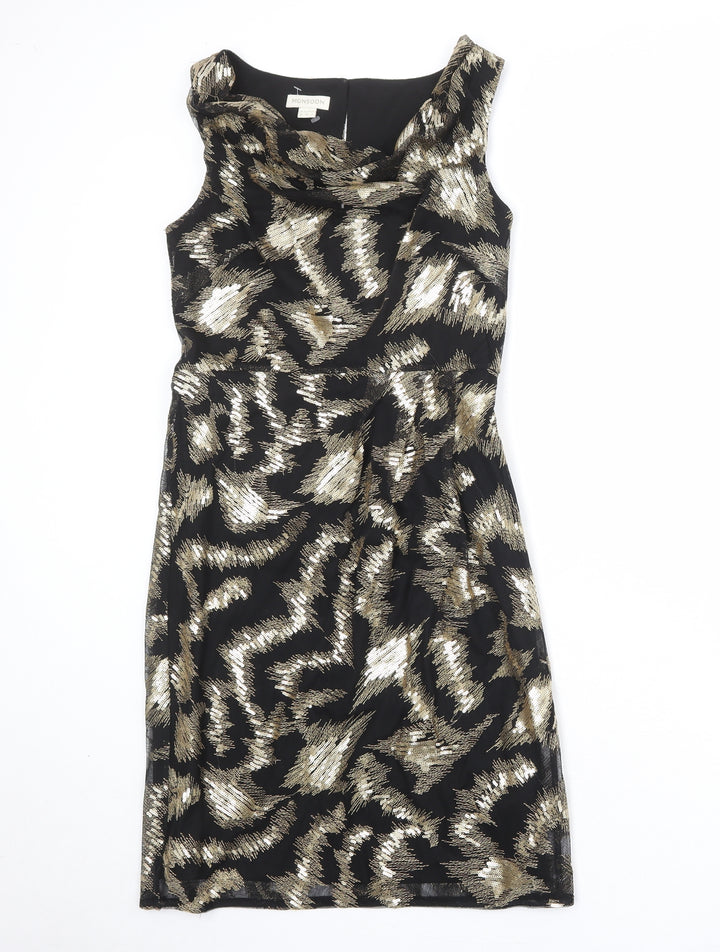 Monsoon Womens Black Geometric Polyester Shift Size 8 Cowl Neck Zip