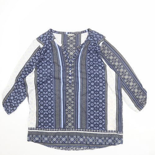M&Co Womens Blue Geometric Patent Leather Basic Blouse Size 20 V-Neck