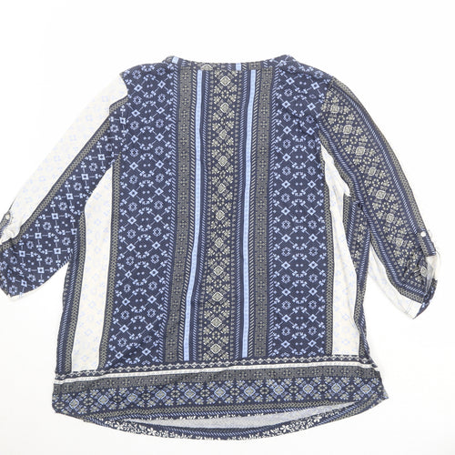 M&Co Womens Blue Geometric Patent Leather Basic Blouse Size 20 V-Neck