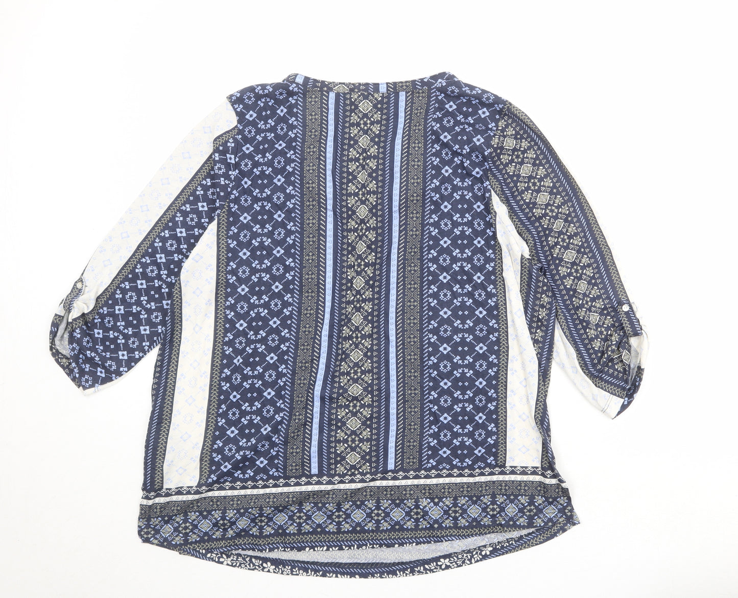 M&Co Womens Blue Geometric Patent Leather Basic Blouse Size 20 V-Neck
