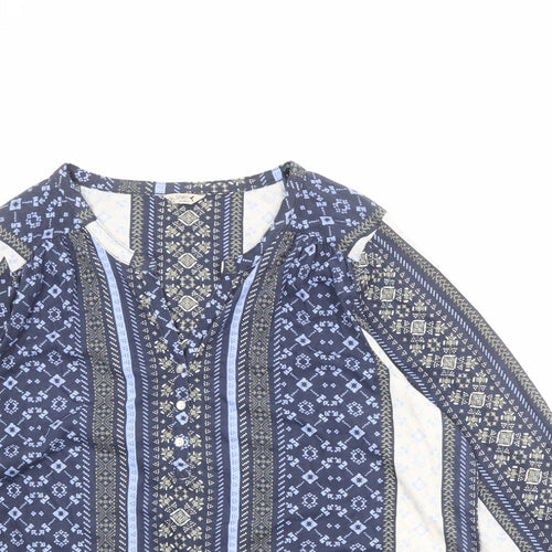 M&Co Womens Blue Geometric Patent Leather Basic Blouse Size 20 V-Neck