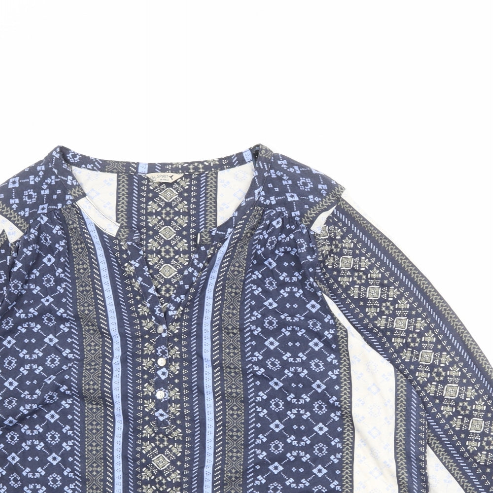 M&Co Womens Blue Geometric Patent Leather Basic Blouse Size 20 V-Neck