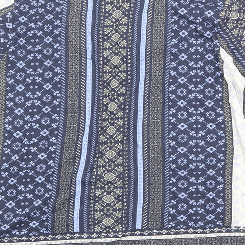 M&Co Womens Blue Geometric Patent Leather Basic Blouse Size 20 V-Neck