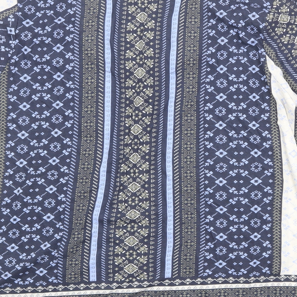 M&Co Womens Blue Geometric Patent Leather Basic Blouse Size 20 V-Neck