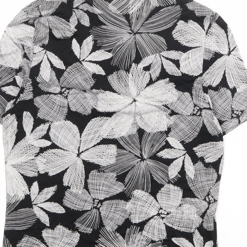 CC Womens Black Floral Viscose Basic T-Shirt Size M V-Neck