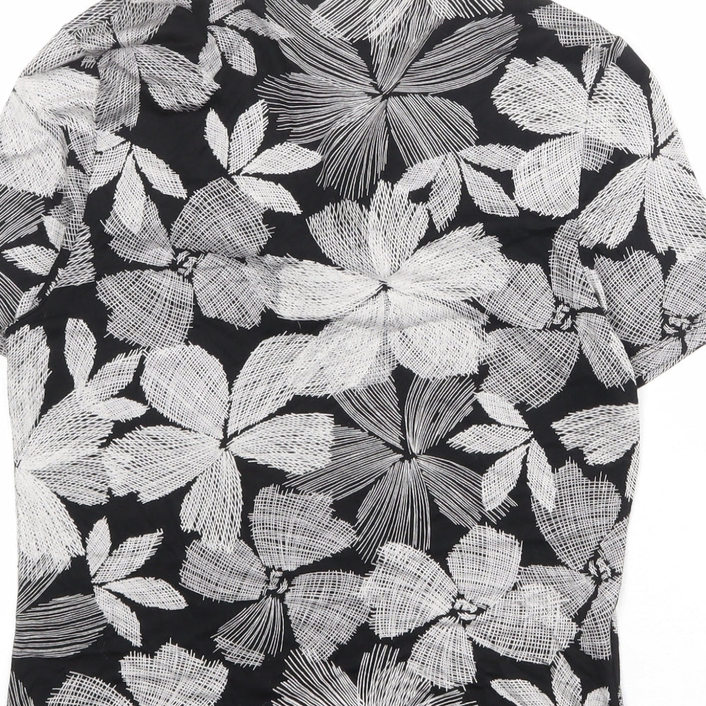 CC Womens Black Floral Viscose Basic T-Shirt Size M V-Neck