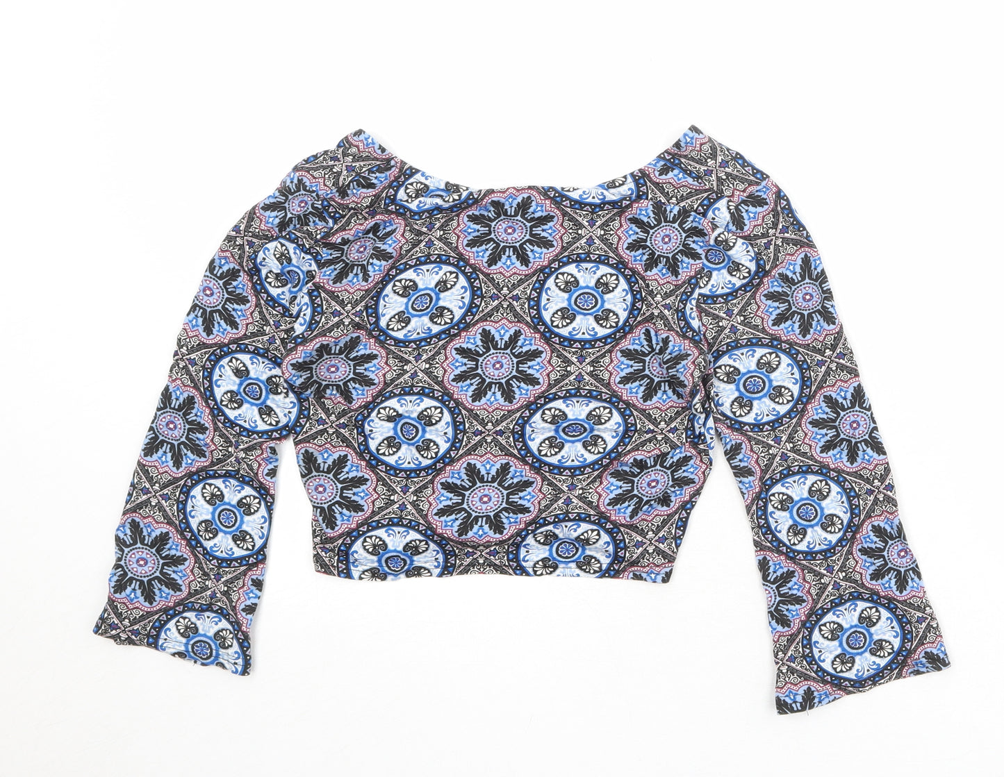 Miss Selfridge Womens Multicoloured Geometric Viscose Cropped T-Shirt Size 8 V-Neck