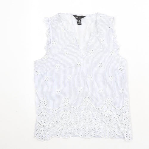 New Look Womens Blue 100% Cotton Basic Tank Size 8 V-Neck
