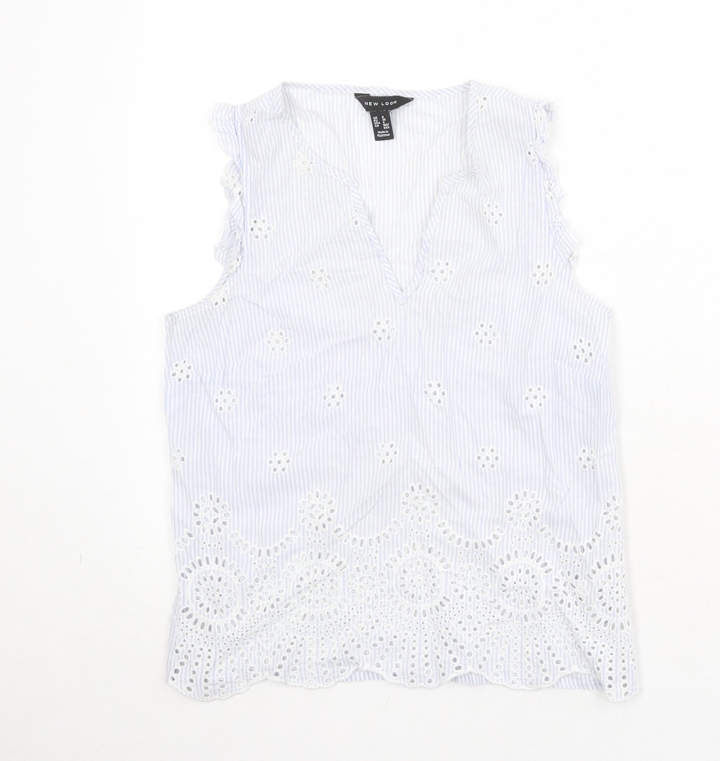 New Look Womens Blue 100% Cotton Basic Tank Size 8 V-Neck