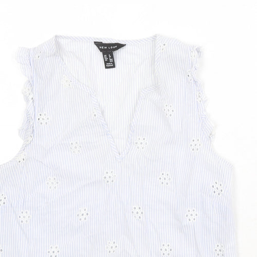 New Look Womens Blue 100% Cotton Basic Tank Size 8 V-Neck