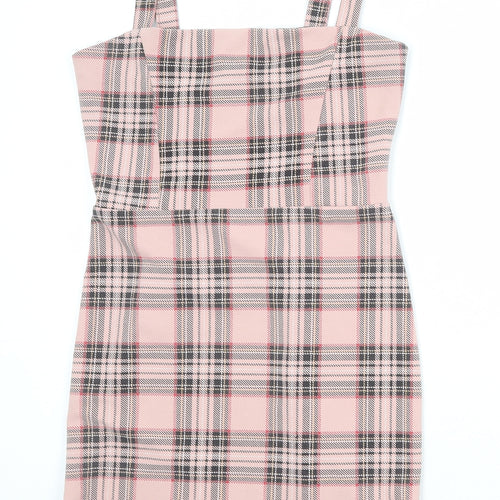 I SAW IT FIRST Womens Pink Plaid Polyester Pencil Dress Size 10 Square Neck Pullover
