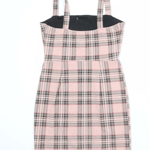 I SAW IT FIRST Womens Pink Plaid Polyester Pencil Dress Size 10 Square Neck Pullover