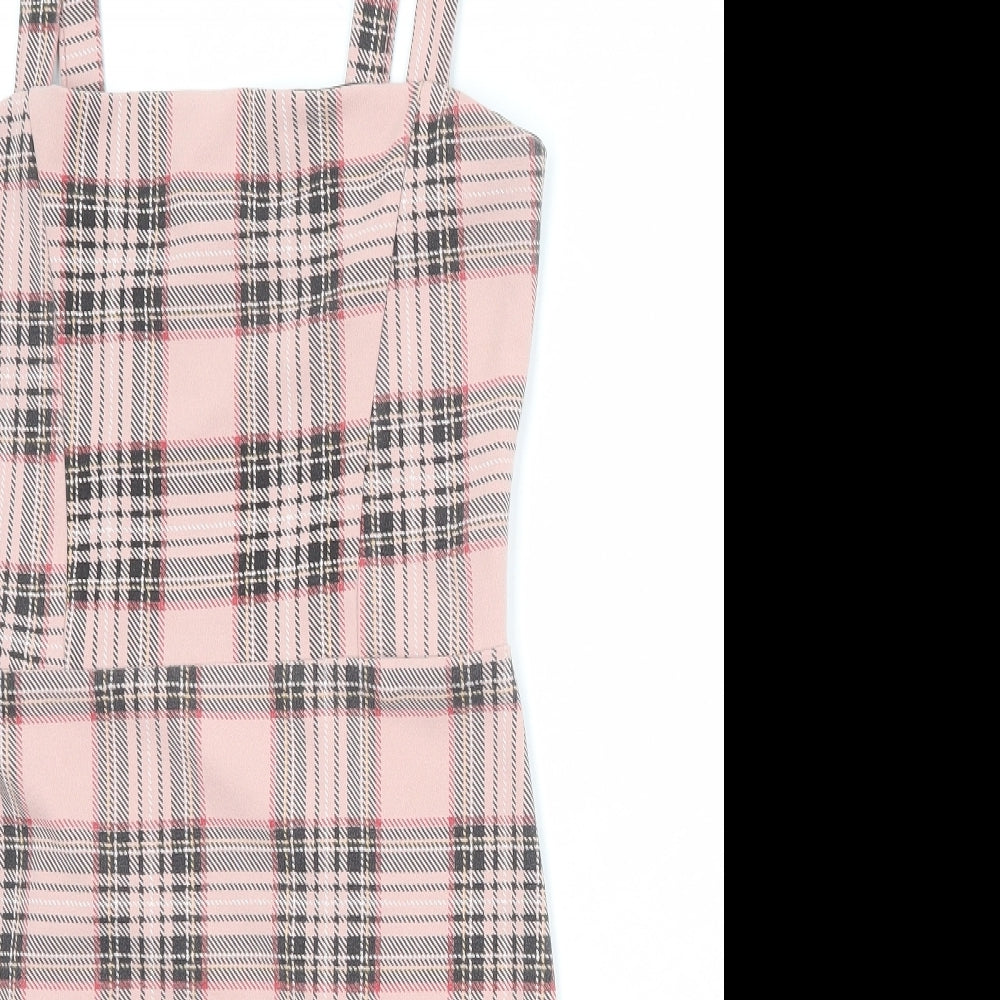 I SAW IT FIRST Womens Pink Plaid Polyester Pencil Dress Size 10 Square Neck Pullover