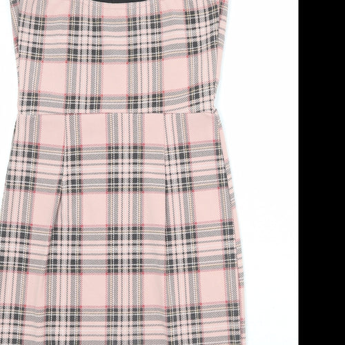 I SAW IT FIRST Womens Pink Plaid Polyester Pencil Dress Size 10 Square Neck Pullover