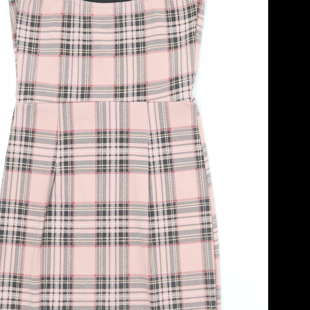 I SAW IT FIRST Womens Pink Plaid Polyester Pencil Dress Size 10 Square Neck Pullover