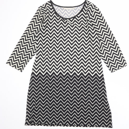 Epilogue Womens Black Geometric Polyester A-Line Size 12 Round Neck Pullover