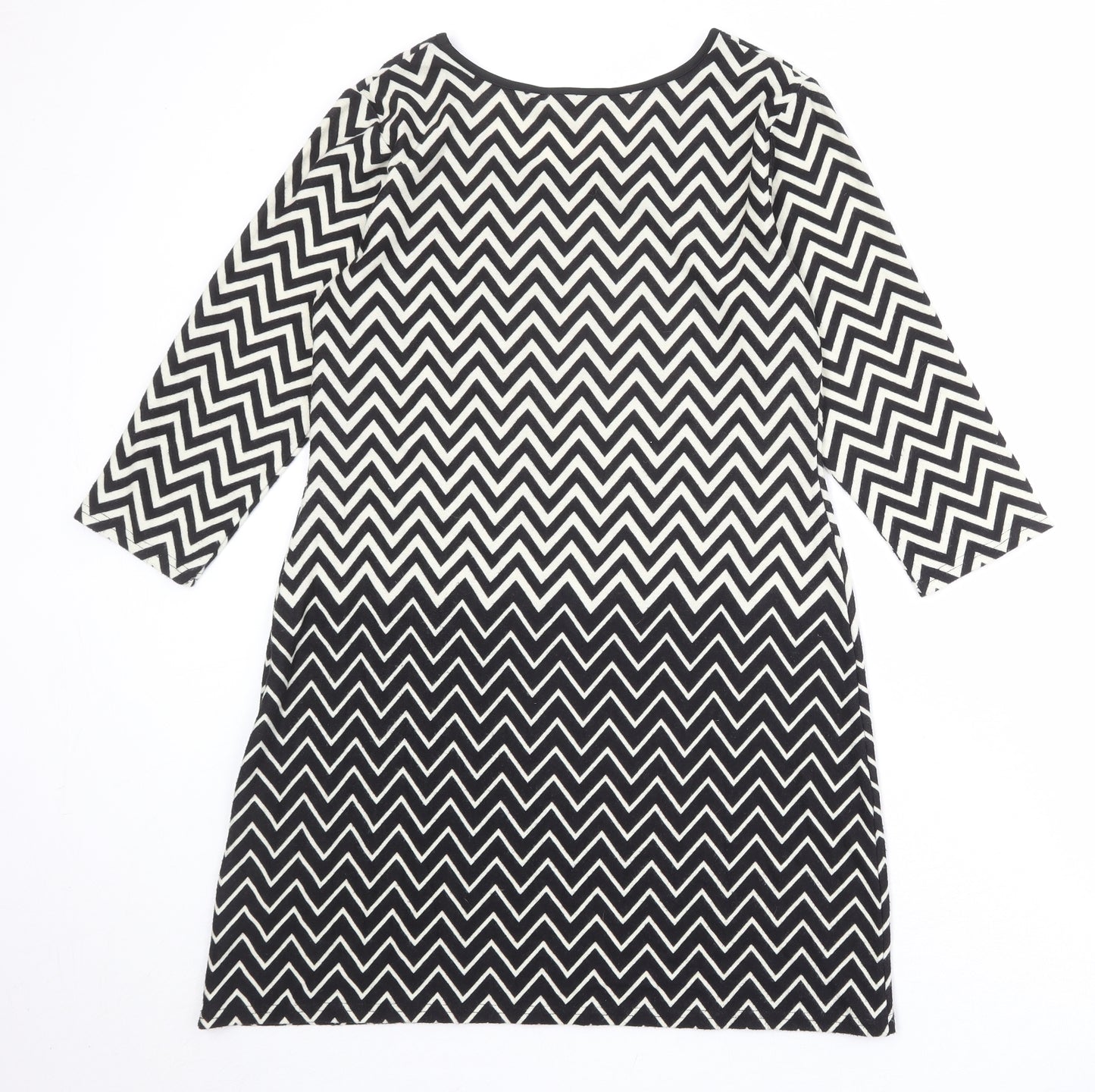 Epilogue Womens Black Geometric Polyester A-Line Size 12 Round Neck Pullover