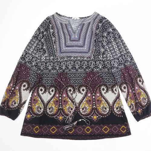 New Look Womens Multicoloured Geometric Polyester A-Line Size 14 V-Neck Pullover