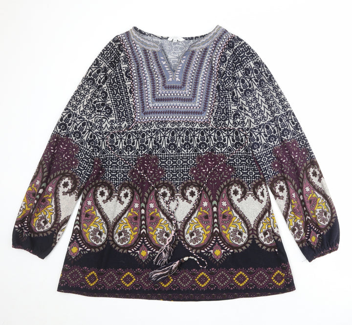 New Look Womens Multicoloured Geometric Polyester A-Line Size 14 V-Neck Pullover