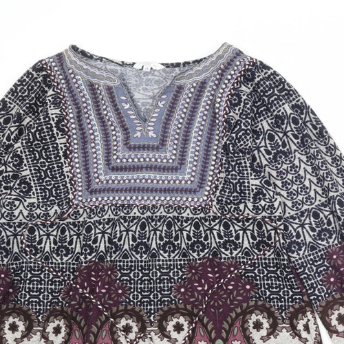 New Look Womens Multicoloured Geometric Polyester A-Line Size 14 V-Neck Pullover