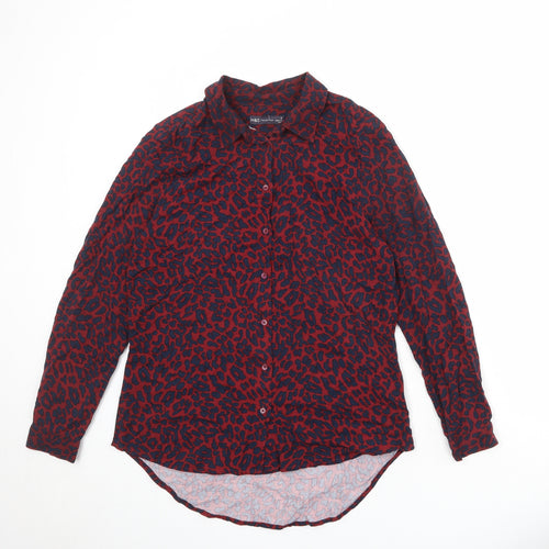 Marks and Spencer Womens Red Animal Print Viscose Basic Button-Up Size 8 Collared - Leopard Pattern