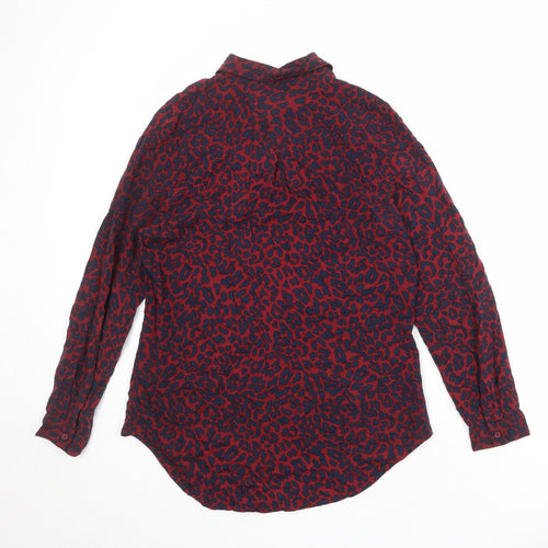 Marks and Spencer Womens Red Animal Print Viscose Basic Button-Up Size 8 Collared - Leopard Pattern