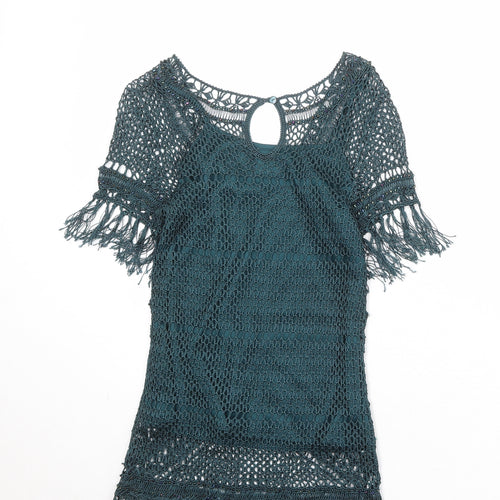 NEXT Womens Green Geometric Viscose Basic Blouse Size 8 V-Neck - Tank Insert