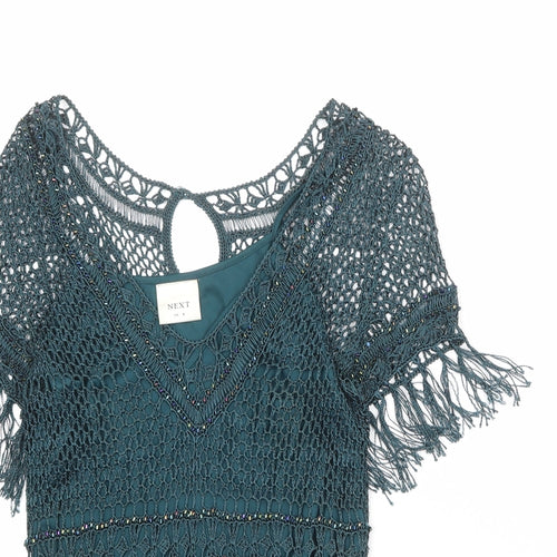 NEXT Womens Green Geometric Viscose Basic Blouse Size 8 V-Neck - Tank Insert