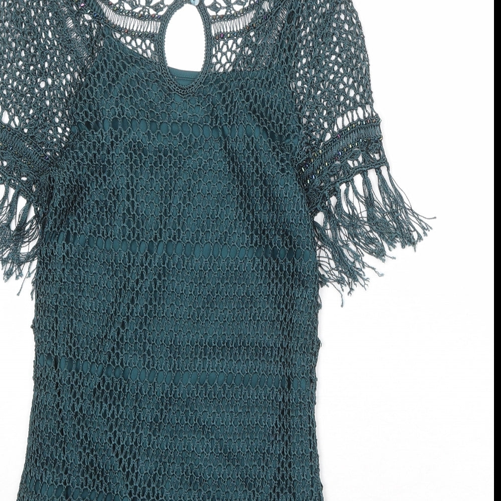 NEXT Womens Green Geometric Viscose Basic Blouse Size 8 V-Neck - Tank Insert