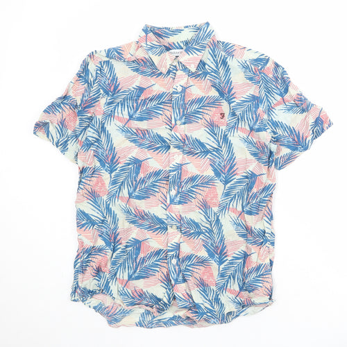 Farah Mens Multicoloured Geometric Linen Button-Up Size L Collared Button - Palm Print