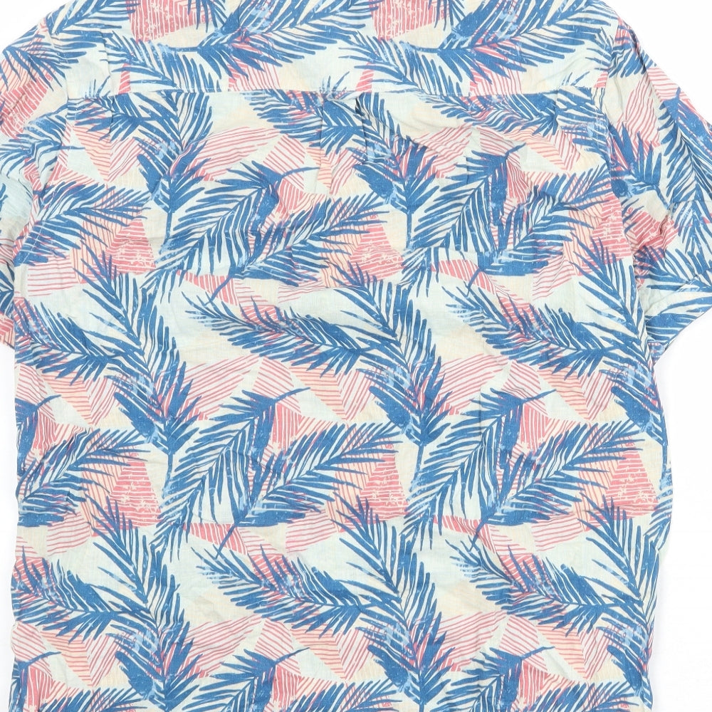 Farah Mens Multicoloured Geometric Linen Button-Up Size L Collared Button - Palm Print