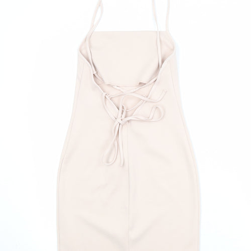 Topshop Womens Beige Polyester Slip Dress Size 6 Square Neck Tie