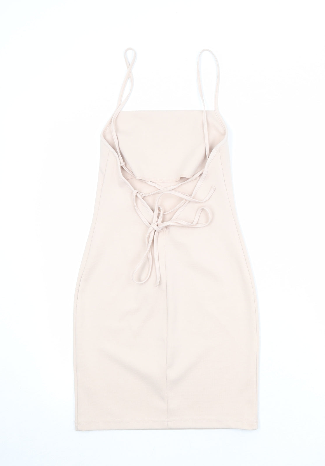 Topshop Womens Beige Polyester Slip Dress Size 6 Square Neck Tie