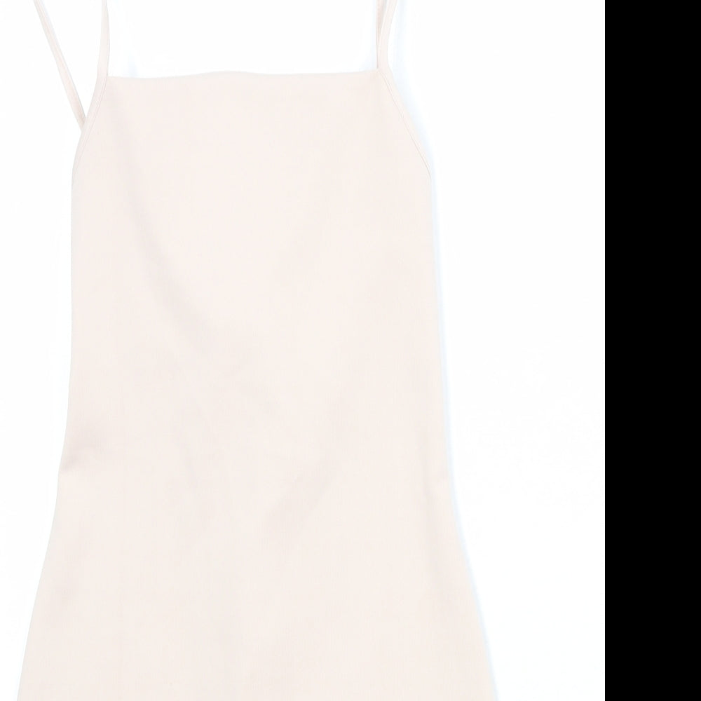 Topshop Womens Beige Polyester Slip Dress Size 6 Square Neck Tie