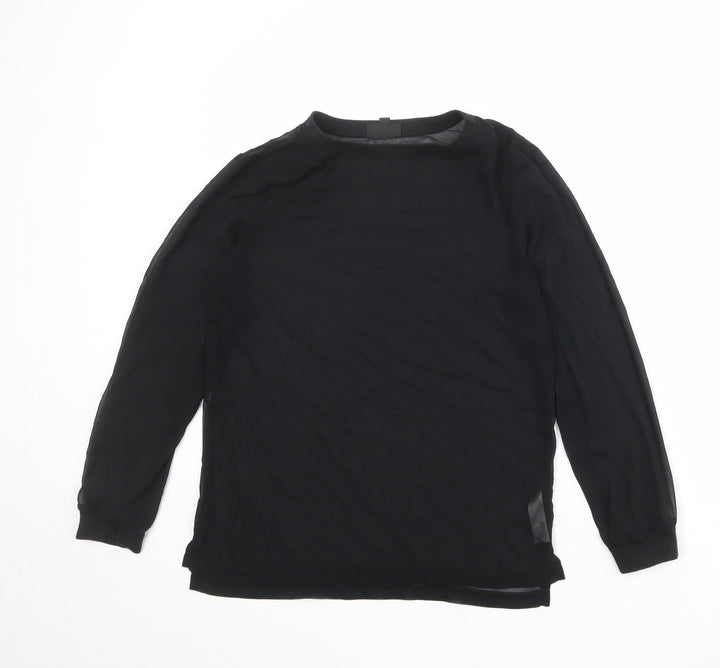 Topshop Womens Black Polyester Basic T-Shirt Size 8 Round Neck