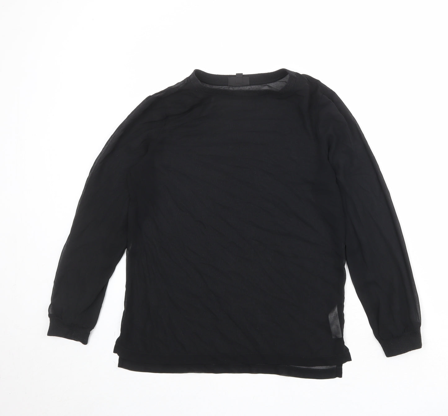 Topshop Womens Black Polyester Basic T-Shirt Size 8 Round Neck