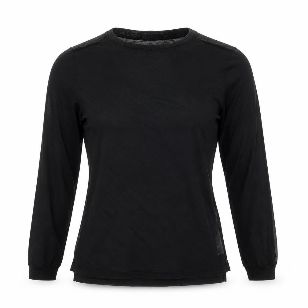 Front view of Topshop women’s black polyester basic t-shirt, size UK 8, round neck