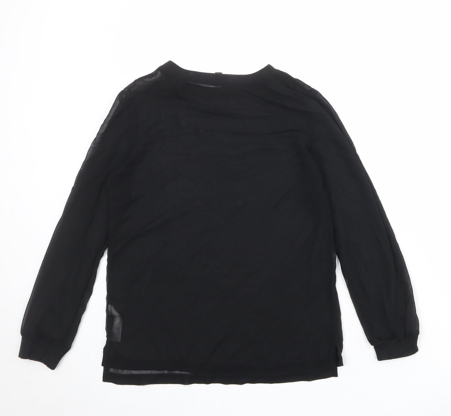 Topshop Womens Black Polyester Basic T-Shirt Size 8 Round Neck